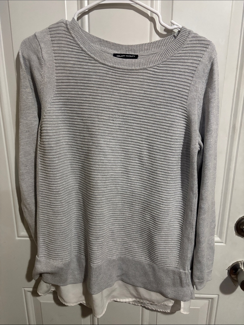 Hilary Radley Light Gray Ribbed Layered Crew Sweater